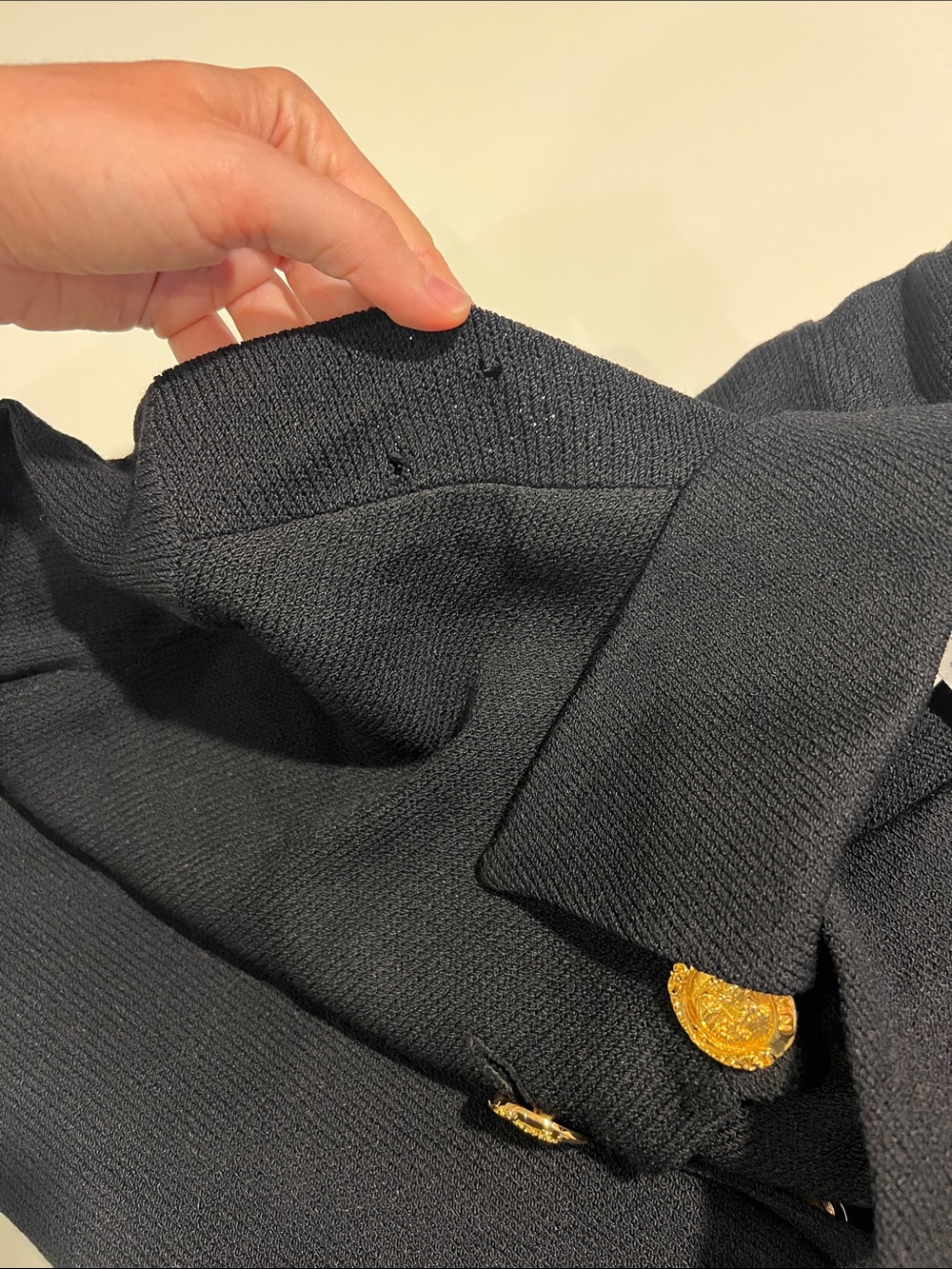 St. John Collection santana black knitted fit & flare jacket w/ gold buttons 12 - Picture 7 of 11